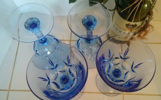 Set of 4 Vintage Avon Fostoria American Blue Classic Water Wine Goblets C5 3