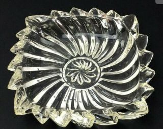 Vintage Mid Century Crystal Glass Pinwheel Swirl Ashtray