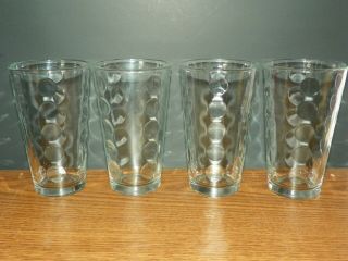 Set Of 4 Vintage Libbey Clear Drinking Glass Tumblers Tea Glass Large Dots 16 Oz