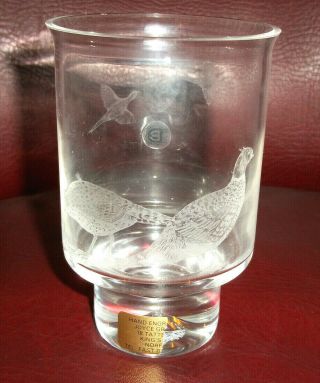 A Vintage Dartington " Barbeque " Medium Candle Holder Ft180 Etched With Pheasants