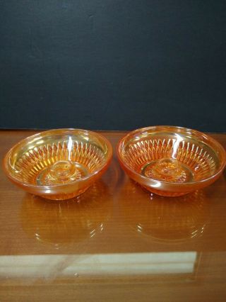 Vintage Marigold Orange Carnival Glass Taper Candle Holder Pair