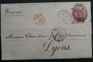 Rare 1871 Great Britain Folded Cover Ties 3d Qv Stamp Duplex London 100 Cds