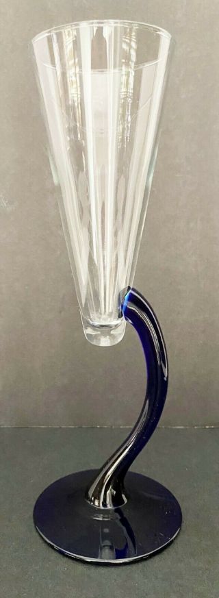 Cobalt Blue Curved Stem Champagne Wine Glass 6 Oz 9 1/2 " H X 2 1/2 " W