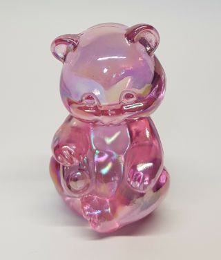 Fenton Art Glass - Iridescent Pink - Sitting Bear Figurine