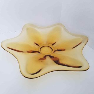 Vintage Art Glass Yellow Amber Star,  Flower Decorative Dish Bowl