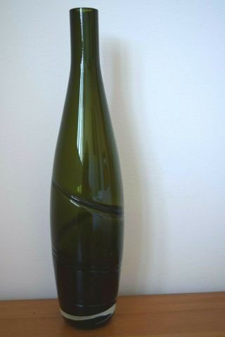 Vintage Dark Green Wine Bottle Vase With Swirl Decoration