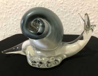 Vintage Large Murano? Art Glass Snail Paperweight Smokey Grey Clear White Heavy
