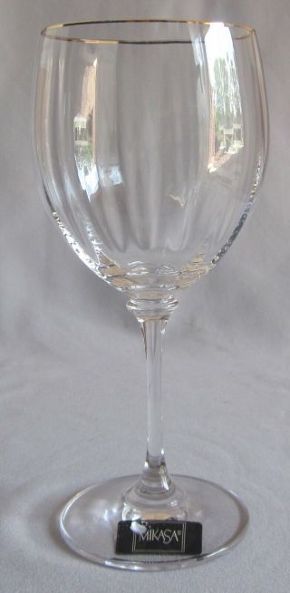 Water Goblet Glass Mikasa Crystal Stephanie Gold Pattern With Sticker