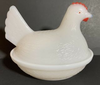 Small Vtg Indiana Glass Milk Glass Hen On Nest Covered Dish Farmhouse