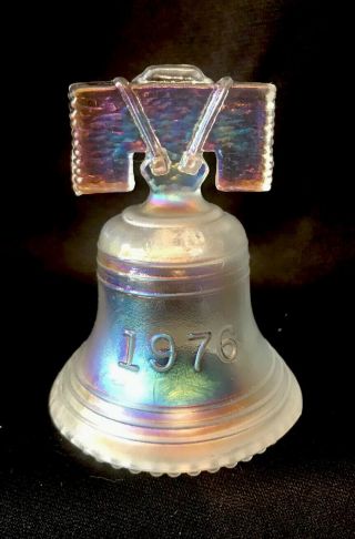 Vintage Joe St.  Clair Carnival Glass Liberty Bell 1776 - 1976 White Iridescent