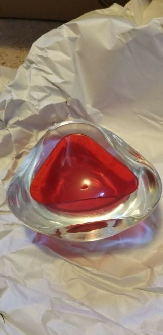 Vintage Murano Red And Clear Ash Tray