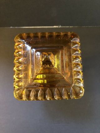 VINTAGE AMBER GLASS SQUARE PEDESTAL COMPOTE CANDY DISH WITH LID 6”H 2