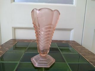Pink Frosted Art Deco Davidson Chevron Vase