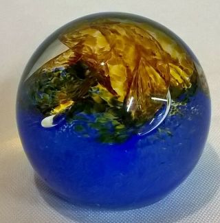 Caithness Scotland Iridescent Blue & Gold Small Glass Etched 