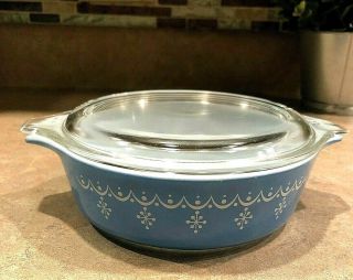 Vintage Pyrex 471 Blue Garland Snowflake 1 Pt Dish With Lid 470 - C