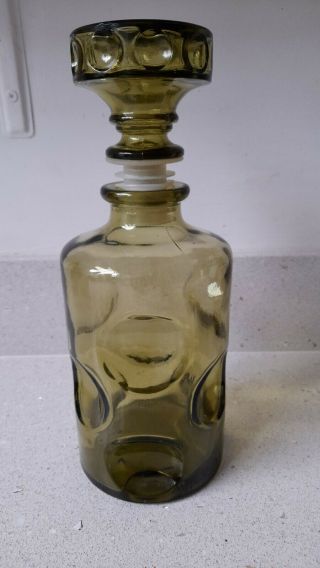 Vintage 1960s/70s Italian Empoli Region Green Dimpled Glass Bottle Or Decanter