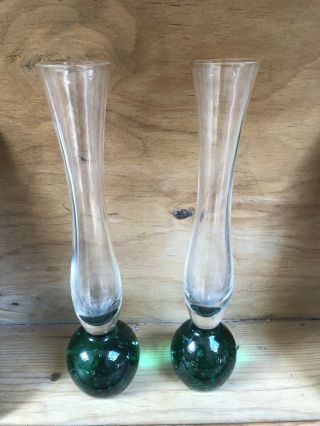 Vintage Mid Century Controlled Bubble Paperweight Bud Vase Pair