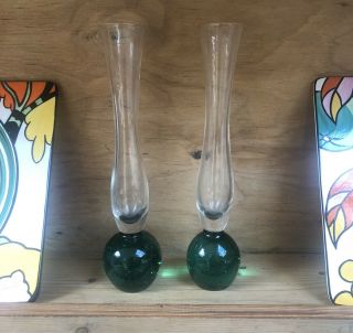 Vintage Mid Century Controlled Bubble Paperweight Bud Vase Pair 2
