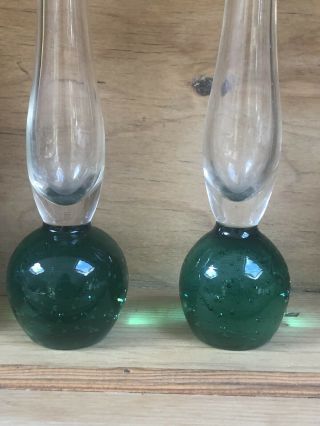 Vintage Mid Century Controlled Bubble Paperweight Bud Vase Pair 3