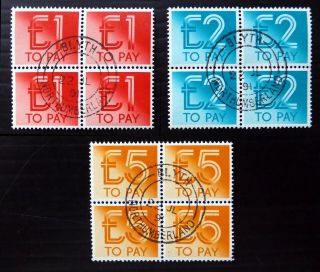 Gb 1982 Postage Due £1,  £2 & £5 Blocks Of 4 Fine/used See Below Ns870