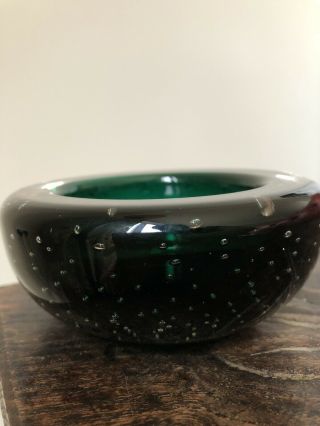 Vintage Retro Whitefriars Green Controlled Bubble Art Glass Bowl