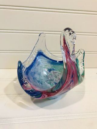 Vintage Murano Italian Studio Art Glass Swan Bird Candy Dish Bowl Italy