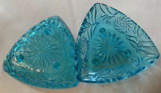 Vintage Blue Glass Candy Dishes Matching Set Rare And Hard To Find Dated 1960s