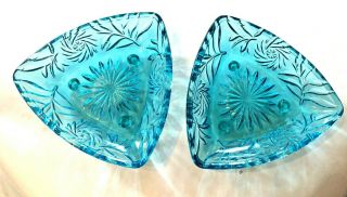 Vintage Blue Glass Candy Dishes Matching Set Rare and Hard To Find Dated 1960s 2