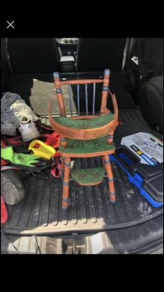 Antique Doll High - Chair Convertible About 19 " Tall All Wood Paint