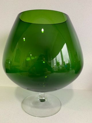 Vintage Giant Oversized Brandy Snifter Empoli Glass Vase Green Pedestal
