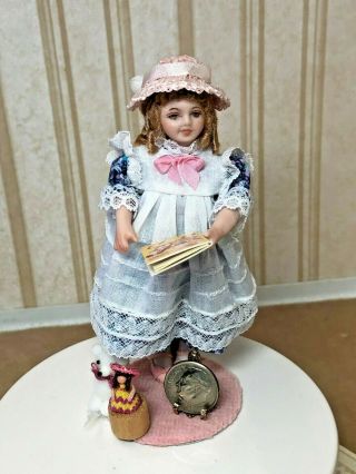 Dollhouse Miniature Vintage Artisan Porcelain Spring Girl Doll W/book Toys 1:12