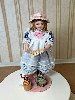 Dollhouse Miniature Vintage Artisan Porcelain Spring Girl Doll w/Book Toys 1:12 2
