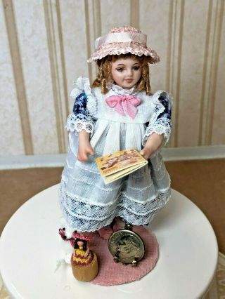 Dollhouse Miniature Vintage Artisan Porcelain Spring Girl Doll w/Book Toys 1:12 3