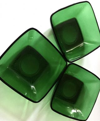 Vtg Mid Century Anchor Hocking Forest Green Berry Bowls Square Green Glass Dish