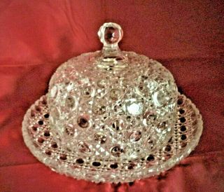 Vintage Larger Round Cut Glass Butter / Cheese Dish With Domed Lid Elegant