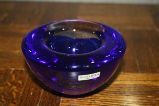 Kosta Boda Atoll Votive Candle Holder Cobalt Blue & Clear Swirled With Tag