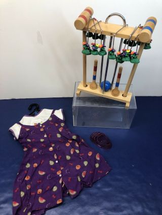 18” Pleasant Co American Girl Doll Croquet Set With Purple Birthday Dress Outfit