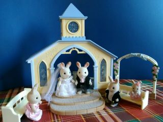 Calico Critters Sylvania Families Vintage Blue Wedding Chapel ❤️ Retired