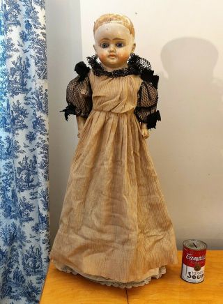 Rare Early Antique Doll 1800s Victorian 28 " W/period Outfit Composition & Cloth
