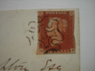1841 1d red imperf.  unplated.  Large piece with VF London ' 8 ' in MX. 2
