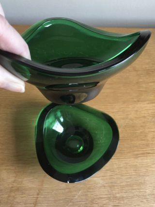 2 X Vintage Murano Sklo Hanus? Green Mid Century Art Glass Dish Ashtrays 12cm