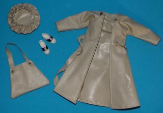 Vintage Little Miss Revlon Doll Gray Faux Leather Coat Hat Purse Set Rare Vhtf
