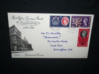 Gb First Day Cover 1961 Post Office Savings Bank (birmingham Wavy Line Cancel)