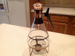 Vintage Mid Century Inland Glass coffee Carafe 12 cup with Copper Stand. 3