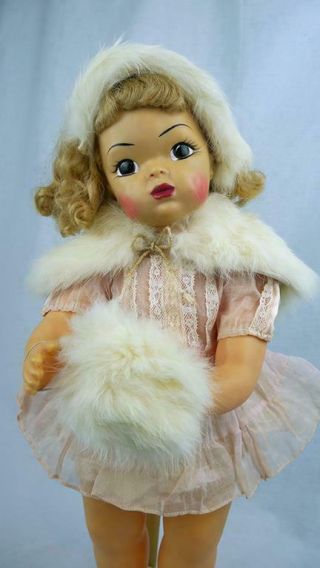Vintage Terri Lee White Fur Cape,  Bandeau Hat And Muff Real Fur No Doll Look