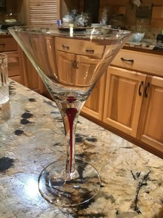 Martini Glass Red Stem 7 Inches Tall