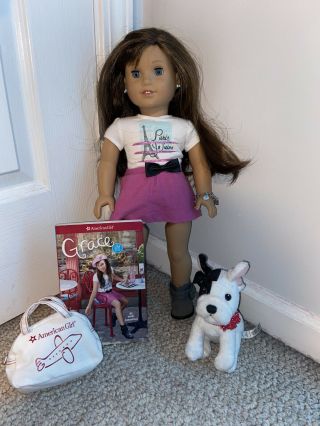 American Girl 2015 Grace Doll And Paperback Book Plus Dog And Extra Clothes