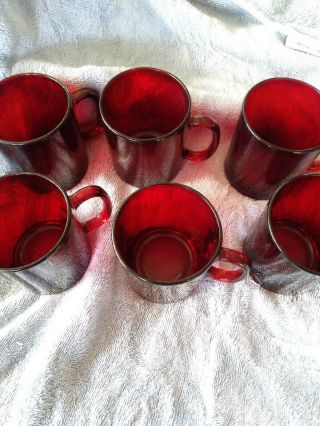 Vintage Ruby Red Glass Cups Set Of 6 Made In France