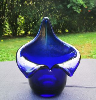 Hand Blown Cobalt Blue Glass Candle Holder Jack In The Pulpit Tea Light Votive
