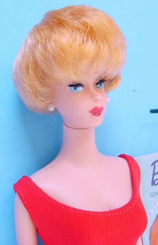 1961 1st Year Rare Brassy Blonde Bubble Cut Barbie Doll W Suit W Stand